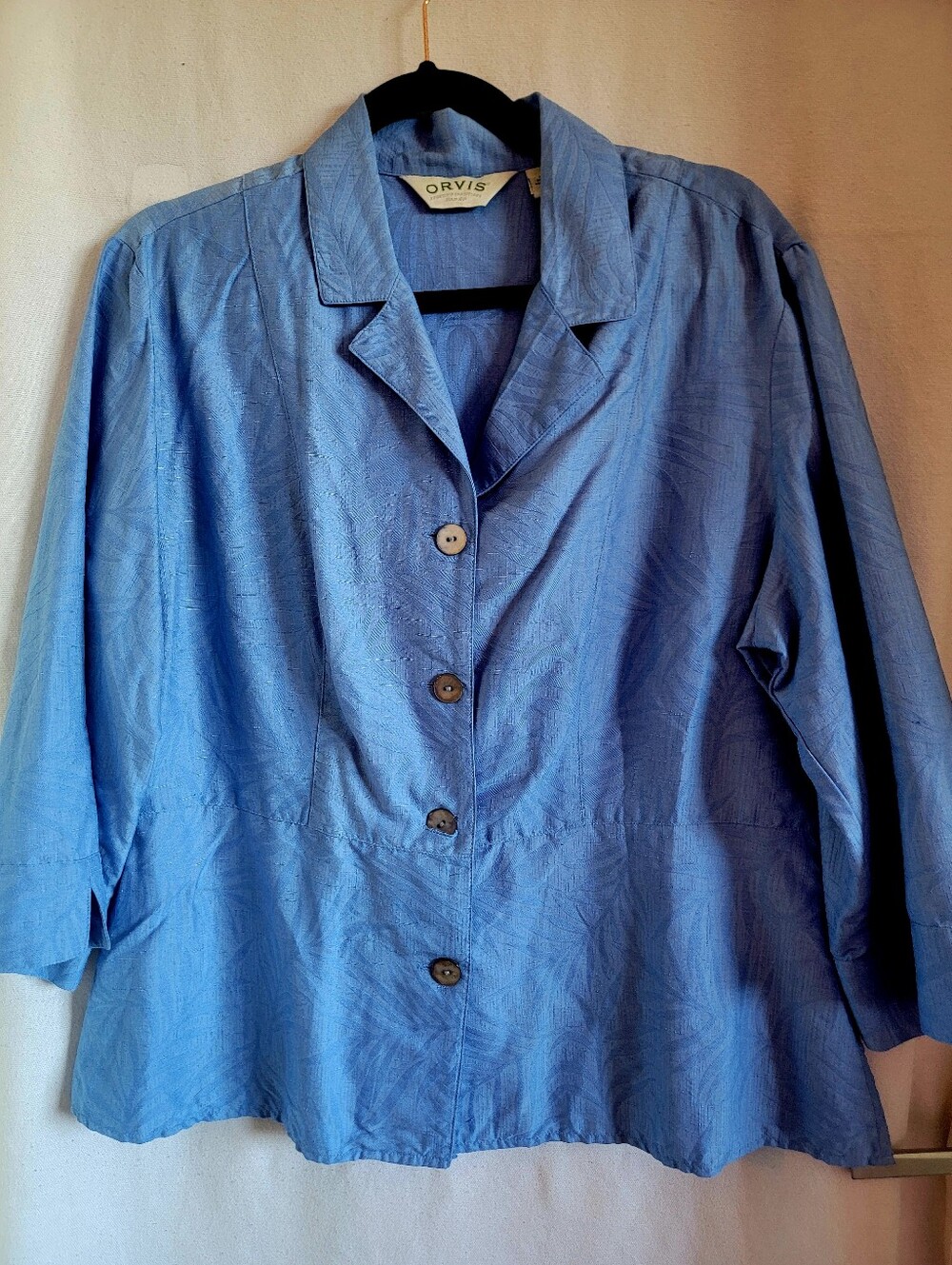 Orvis 75% Silk 25% Cotton Blue Button-Front Women's Shirt Jacket